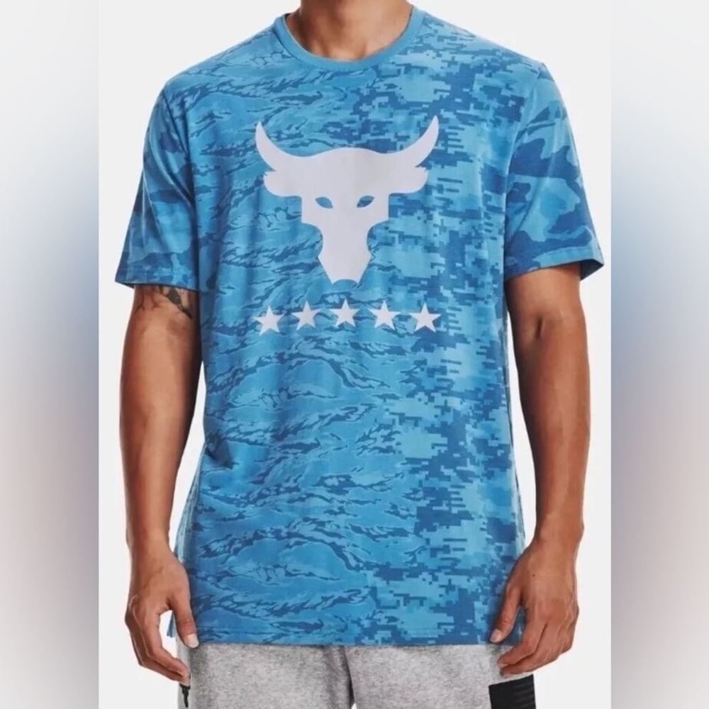 Blue Graphic Crewneck T-Shirt with Bull Logo